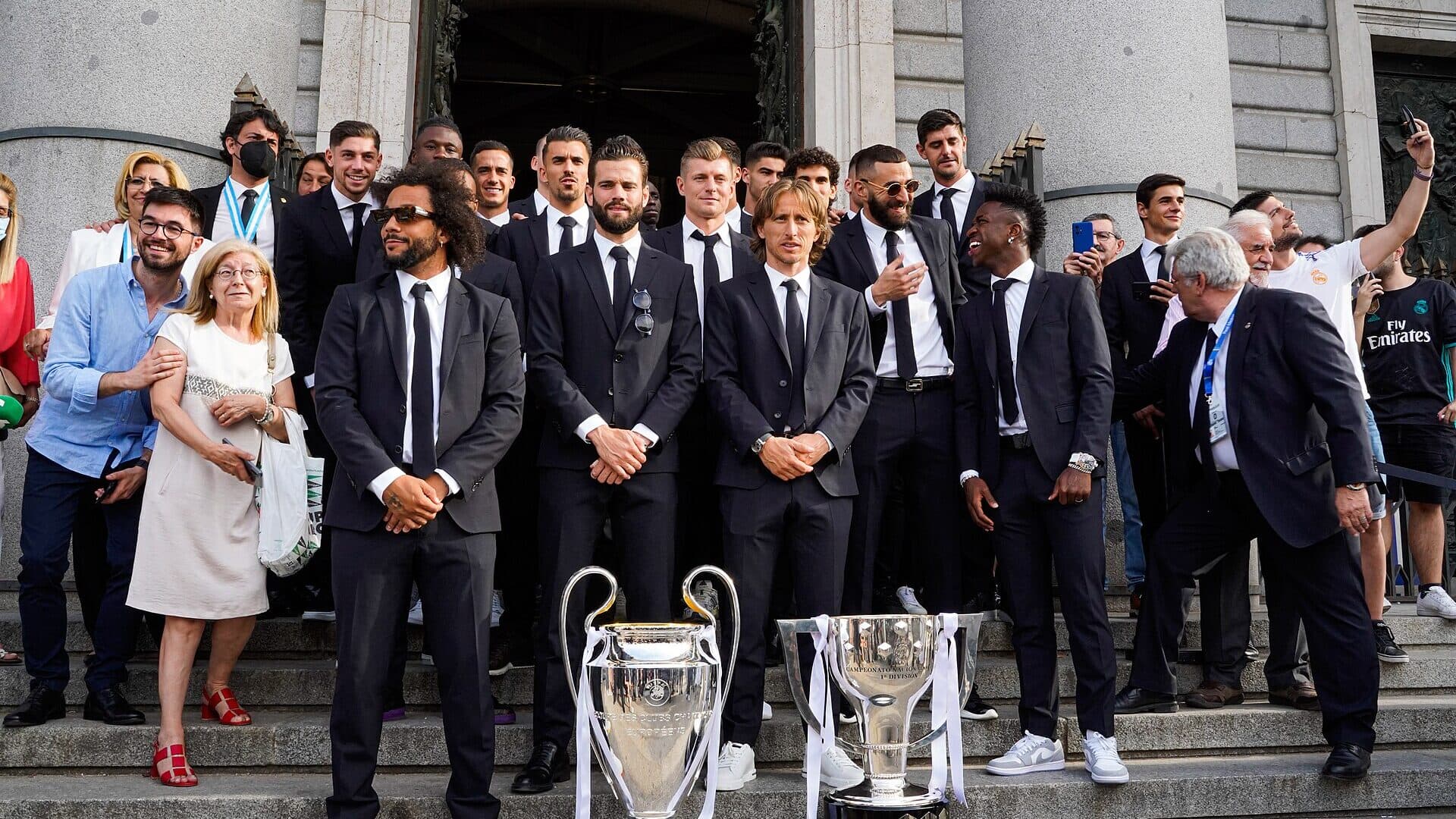 Vinicius Jr lors de la parade de la Liga et de la Ligue des champions du Real Madrid